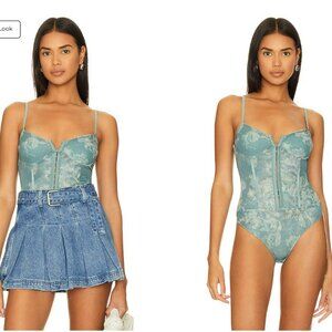 Free People x Intimately FP Night Rhythm Corset Bodysuit In Sage Combo Sz XS
